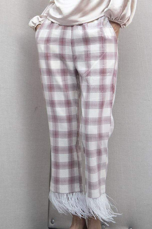 Brenda Feathered Plaid Pants